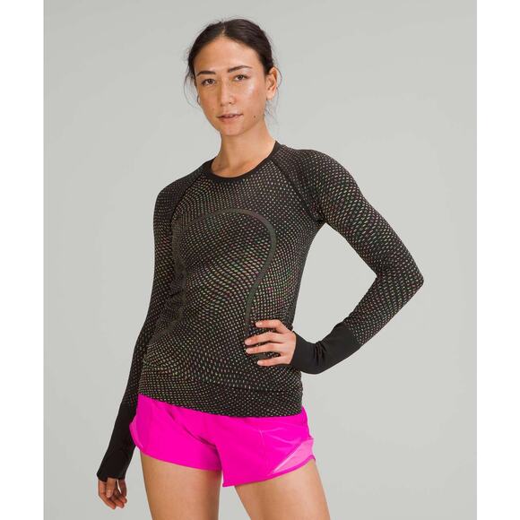 Lululemon Swiftly Tech Long Sleeve 2.0 Grid Warp Black / Neon Multi Size 4 - Picture 1 of 6